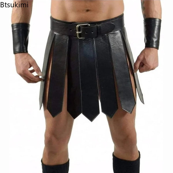 Men's Medieval Renaissance Roman PU Skirt Warrior Gladiator Knight Costume