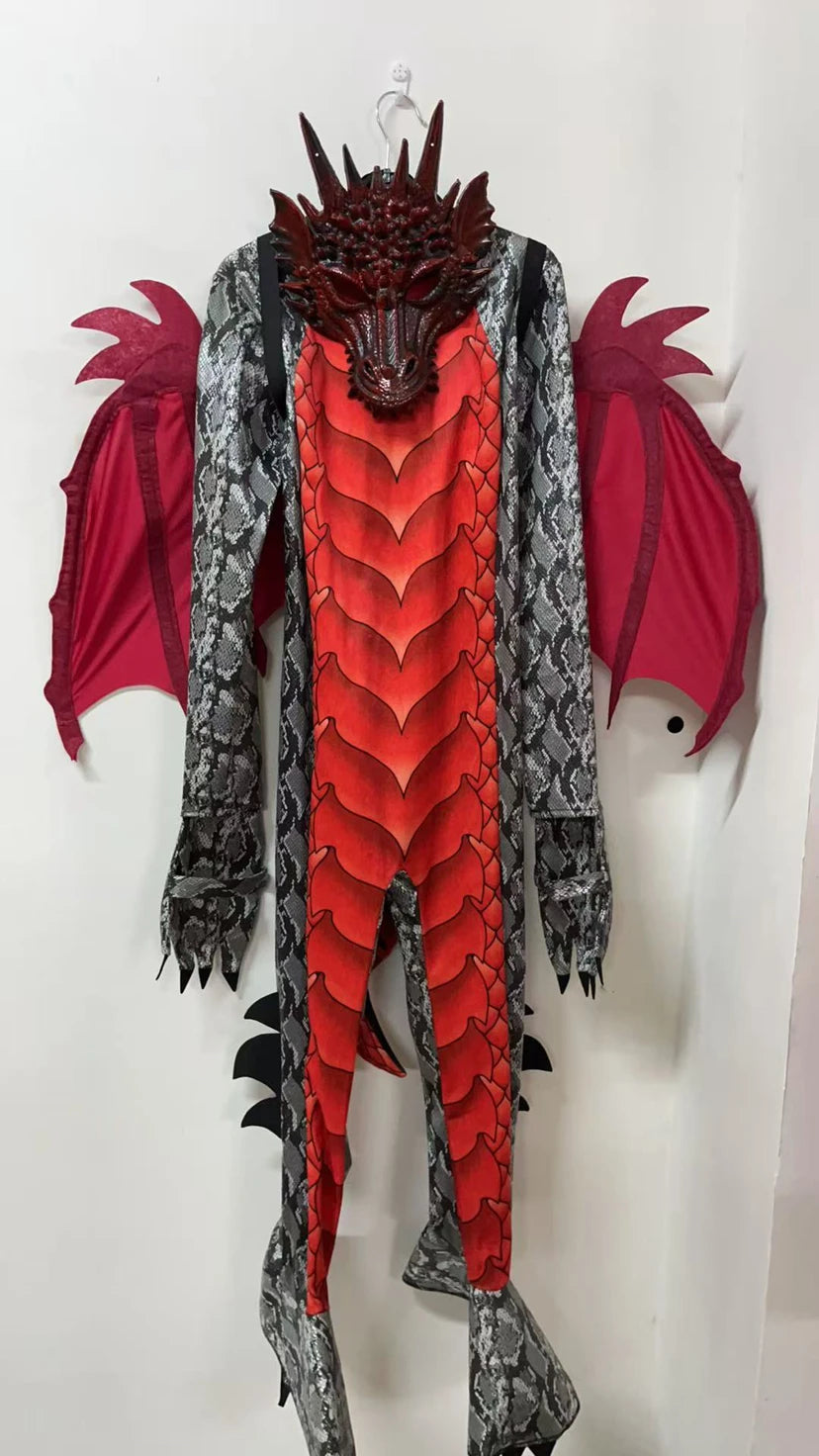 Dragon Jumpsuit With Wing And Mask Outfit Child Boys Black Blue Dragon Costume Dress