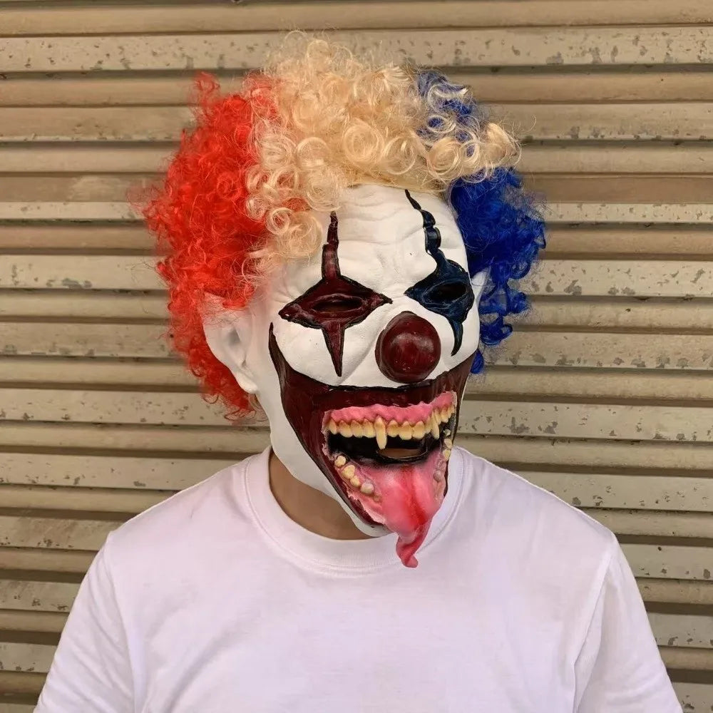 Terrifying Clown Costume Mask Toothy Tongue Out Latex Material Ghost Festive Mask Scary - View 3