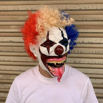 Terrifying Clown Costume Mask Toothy Tongue Out Latex Material Ghost Festive Mask Scary - View 3