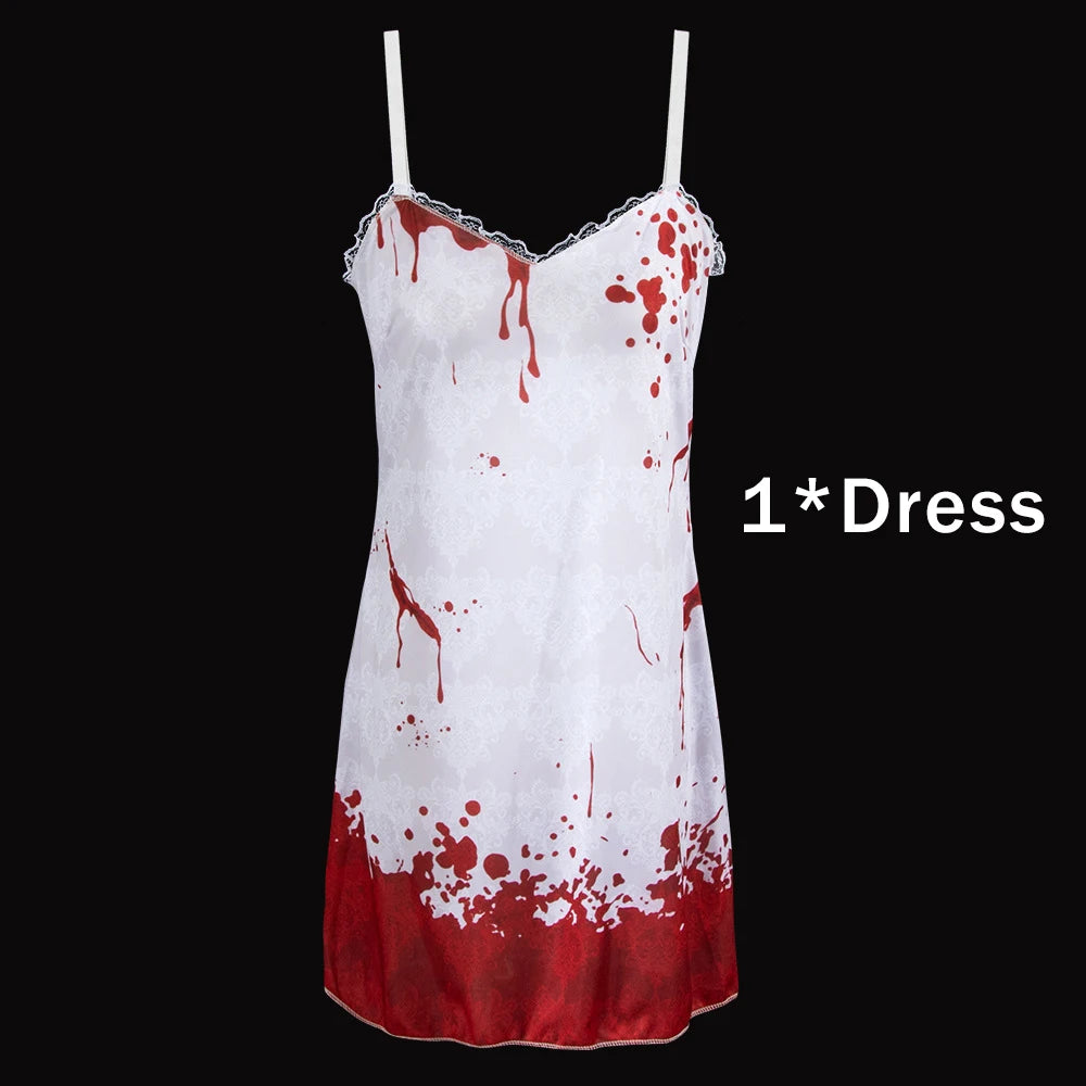 Ghost Bride Cosplay Costume Dress Women's Blood - Red Printed Spaghetti - product image 9