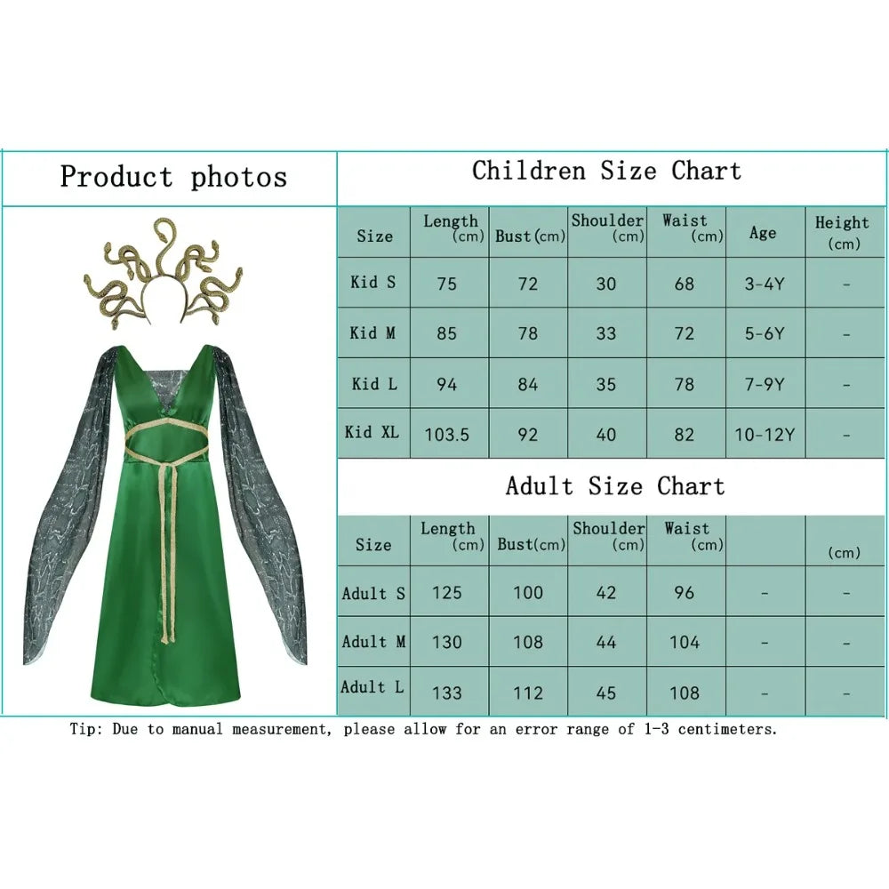 Goddess Medusa Green Dress Cosplay Women Costume Female Headgear Skirts Dance Party Perfemence Clothing Halloween Carnival Suits
