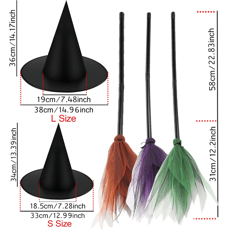 Halloween Witch Wizard Cosplay Props Black Magic Hats Flying Broomstick Decorations Halloween Party - product image 6