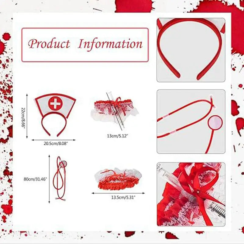 Nurse Costume Accessory Set – Hat, Stethoscope & Thigh Belt