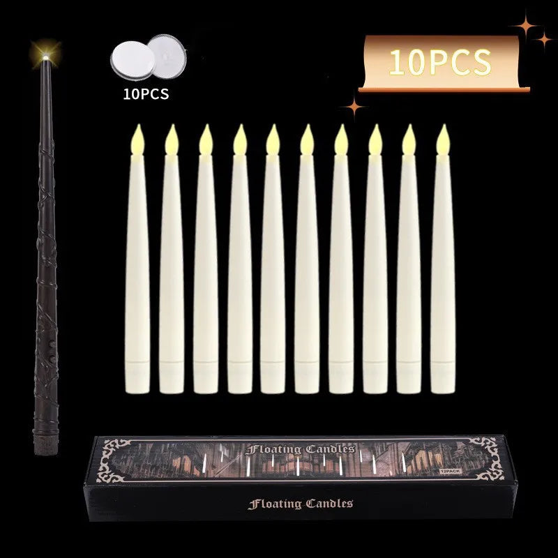 Magic floating LED Halloween candles with wand remote and warm flickering light