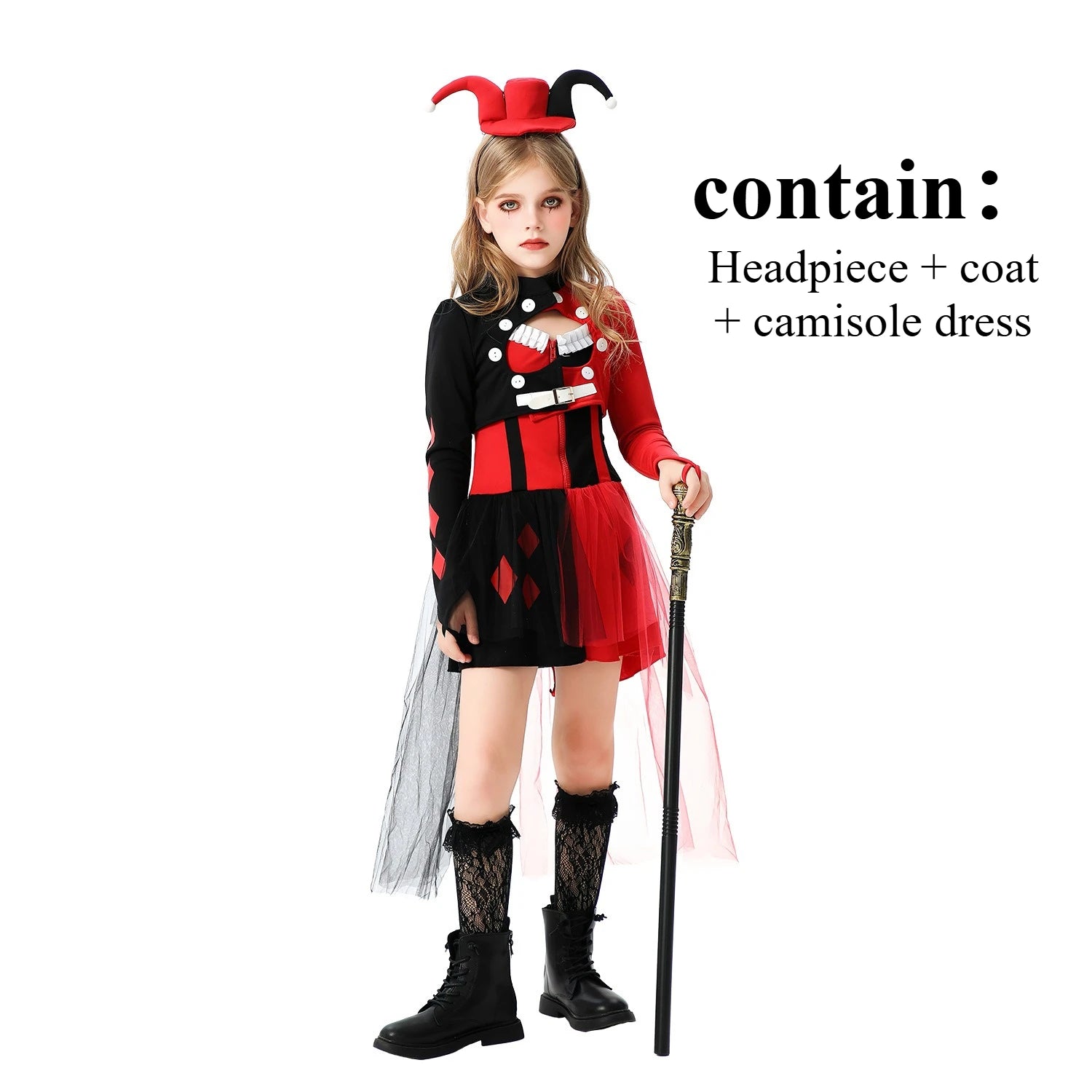 Halloween Costume Horror Clown Dresses Pants Headwear Sets Theme Outfits for Girls - 06 / Adult XL 66.9 in (170 cm)