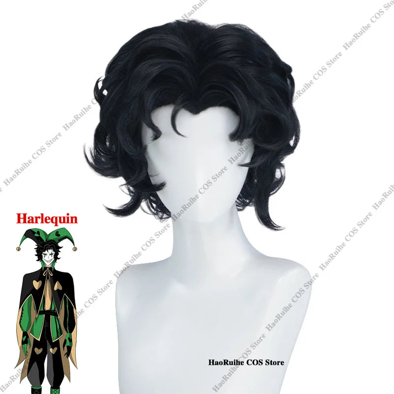 The Freak Circus Harlequin Costume Adult Clown Tops Pants Mask Gloves Joker Green Uniform - One size wig / L