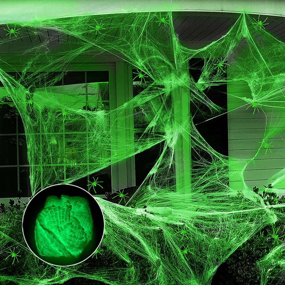 Glow-in-the-Dark Halloween Spider Web Decoration - Luminous Spider Web 40g
