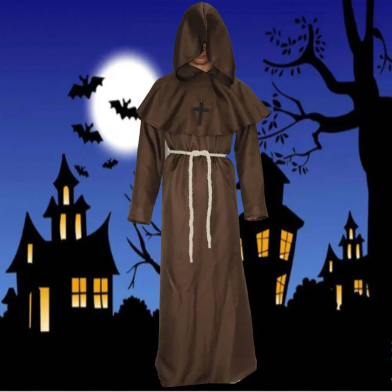 Halloween Costume Ancient Costumes Medieval Monk Costumes Monk Robes Wizard Costumes - black / L