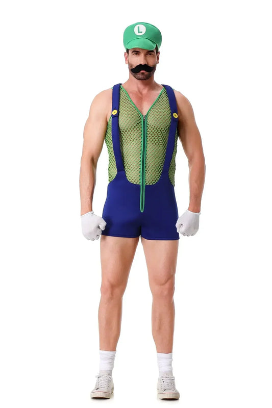 Men's Anime Super Luigi frères plombier drôle combinaison Costume