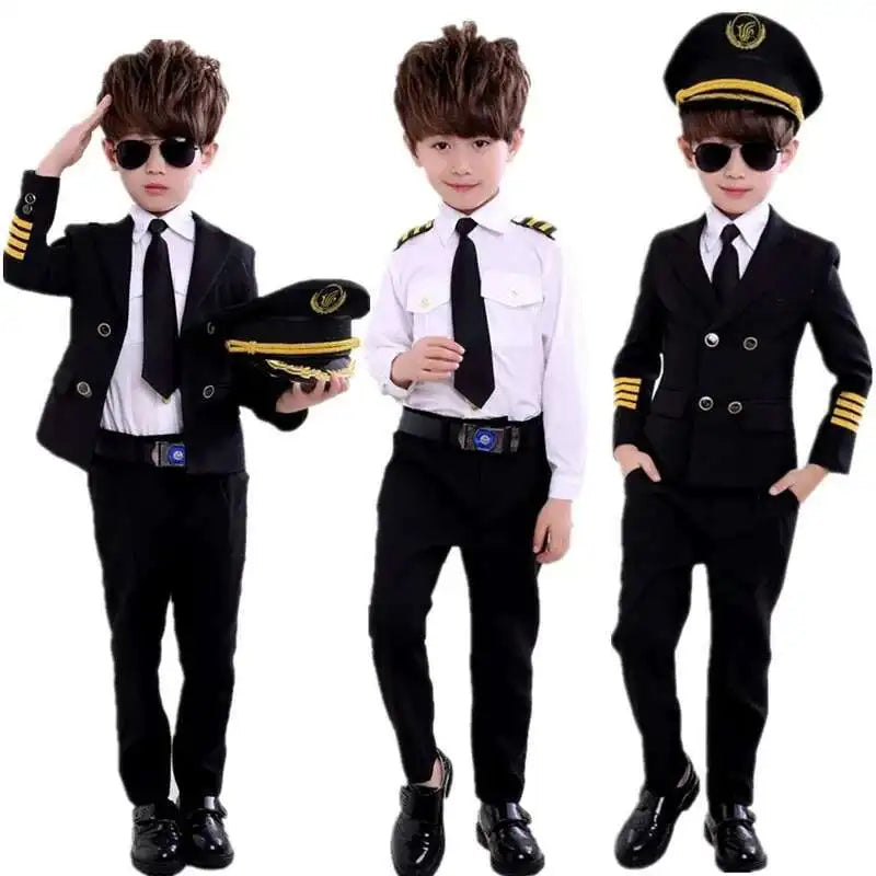 Children'S Day Pilot Uniform Stewardess Cosplay Halloween Costumes For Kids Disguise Girl Boy
