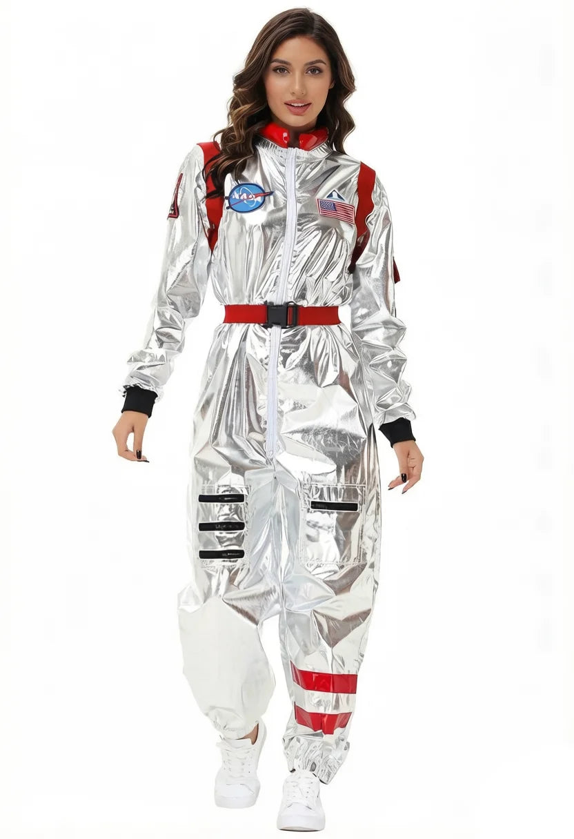 Adult Silver Astronaut Costume Men Women Spaceman Suit Space Jumpsuit Halloween Costume - Yellow Women-A / M