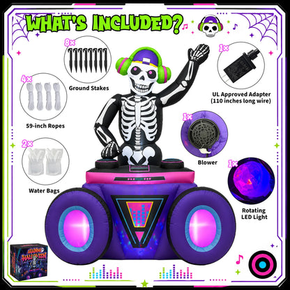 6FT Skeleton DJ Inflatable - Halloween Music & Glow Lights,210T Fabric, 3Min Quick Inflate, Indoor/Outdoor - product image 3