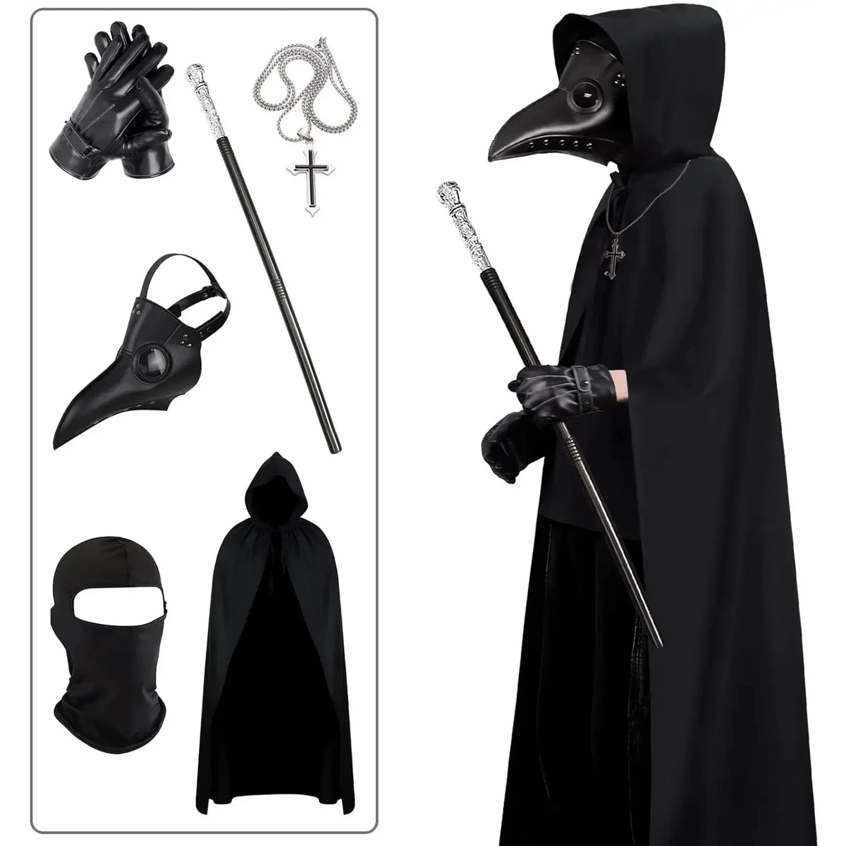 Plague Doctor Beak Mask & Cloak Halloween Mask Set - Size One Size