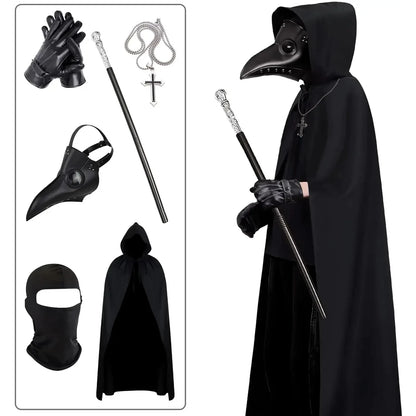 Halloween Plague Doctor Mask And Cloak Costume Props Long Nose Beak Leather Masks For Adult Reaper Cloak - product image 1