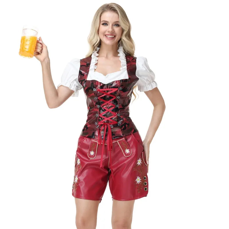 Women's Oktoberfest Corset & Shorts Halloween Costume - Red XL