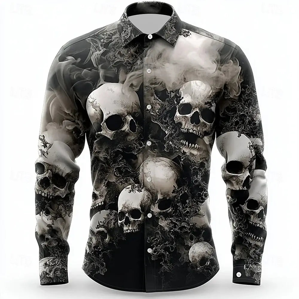 Men's Skeleton Skulls Shirt Button Long Sleeve Costume - alternate view 20