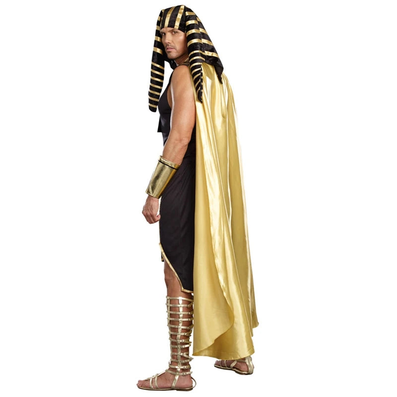 Men Egyptian Costume Set 7 Pcs Golden Trim Tank Tops Skirt Arm Sleeves