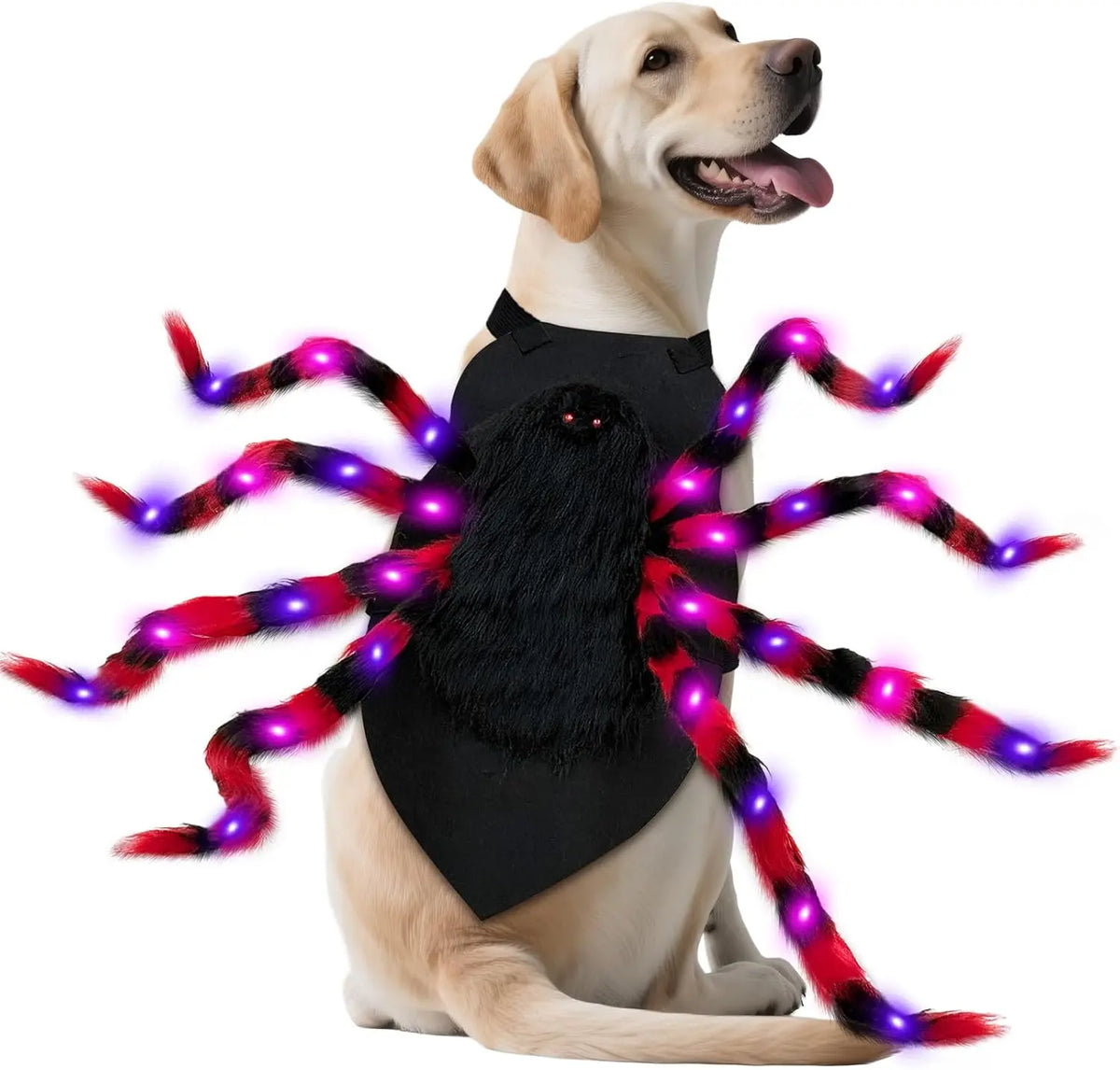 Large Dog Costume Spider Costume with LED Purple Lights Funny for Dogs Pets Clothes