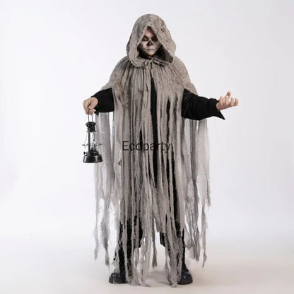 Adult Halloween Ghost Dementors Costume Horror Dilapidated Tassels Zombie Hooded Cape Day - View 5