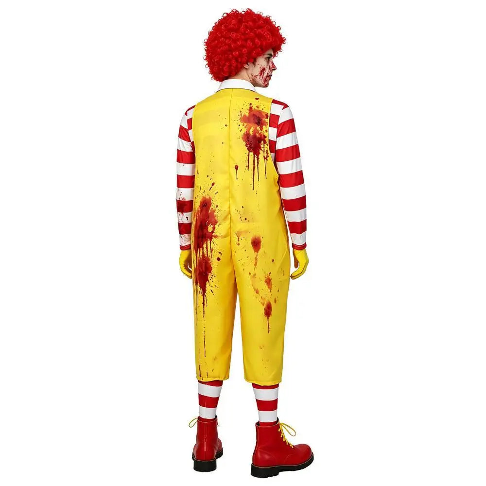 Bloody Ronald M Clown Costume Parade Zombie Costume Jumpsuit Wig Halloween Haunted House - Clothes Wigs / Adult L