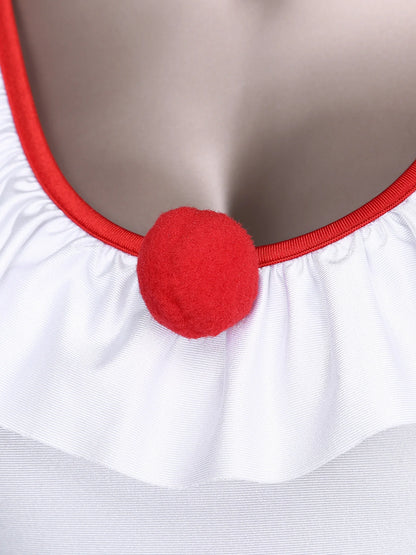 Women Clown Sexy Costume Halloween Costume Leotard Themed Roleplay Nightwear Sleeveless - White / L