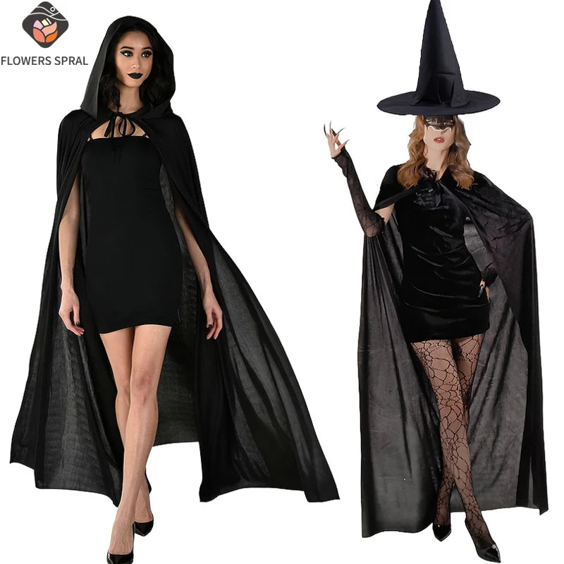 Wicked Witch Hooded Cloak Costume – Black Halloween Robe & Hat