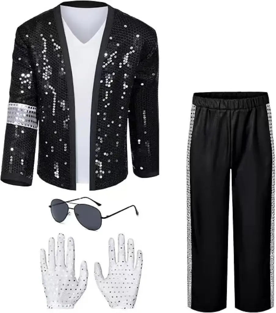 Kids Michael Jackson Costume Boys Superstar Singer Outfit Halloween Carnival Stage Performance Dance Cosplay Party Costume