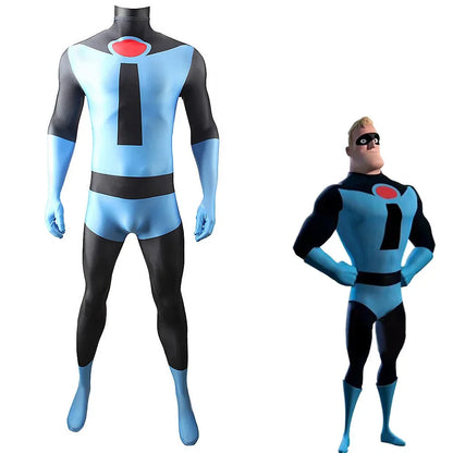 Blue Mr. Incredible Cosplay Costume Long Sleeve Jumpsuit Anime Characters Halloween Carnival Party Costume for Adult