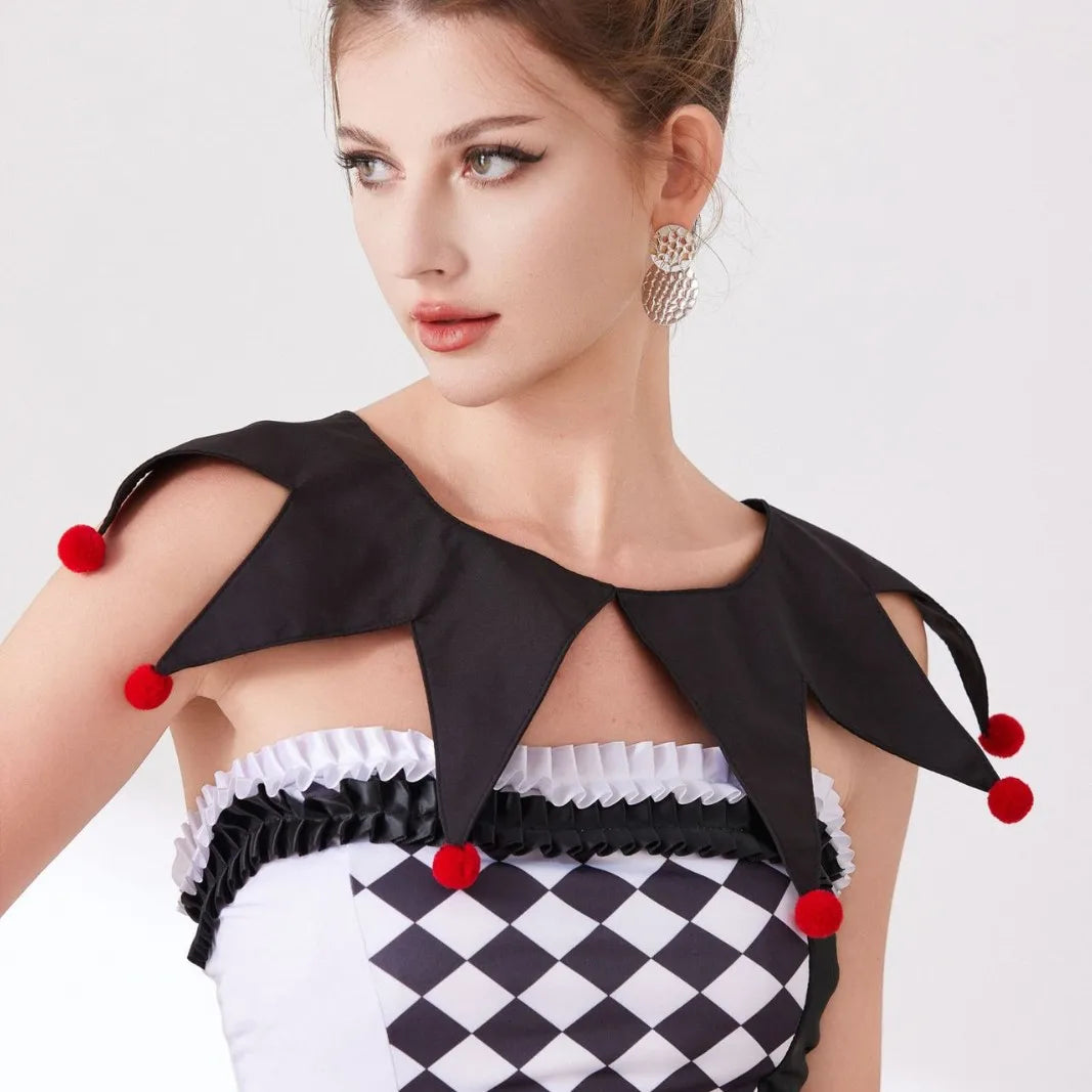 Halloween Clown Collar Black and White Plaid Fake Collar European and American Men and - View 3