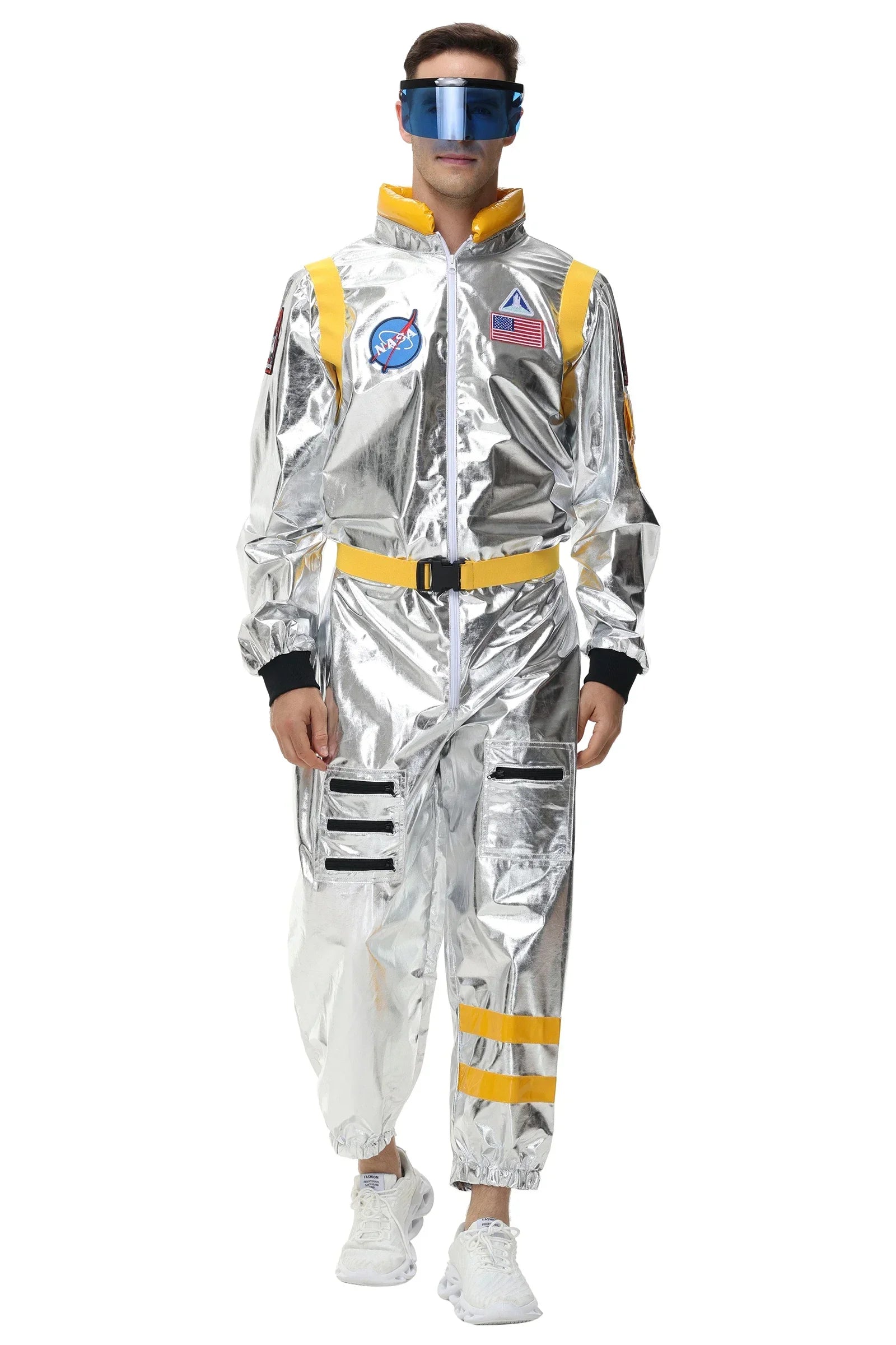 Adults Silver Astronaut Costume Space Suit Men Women Couple Jumpsuit Costume