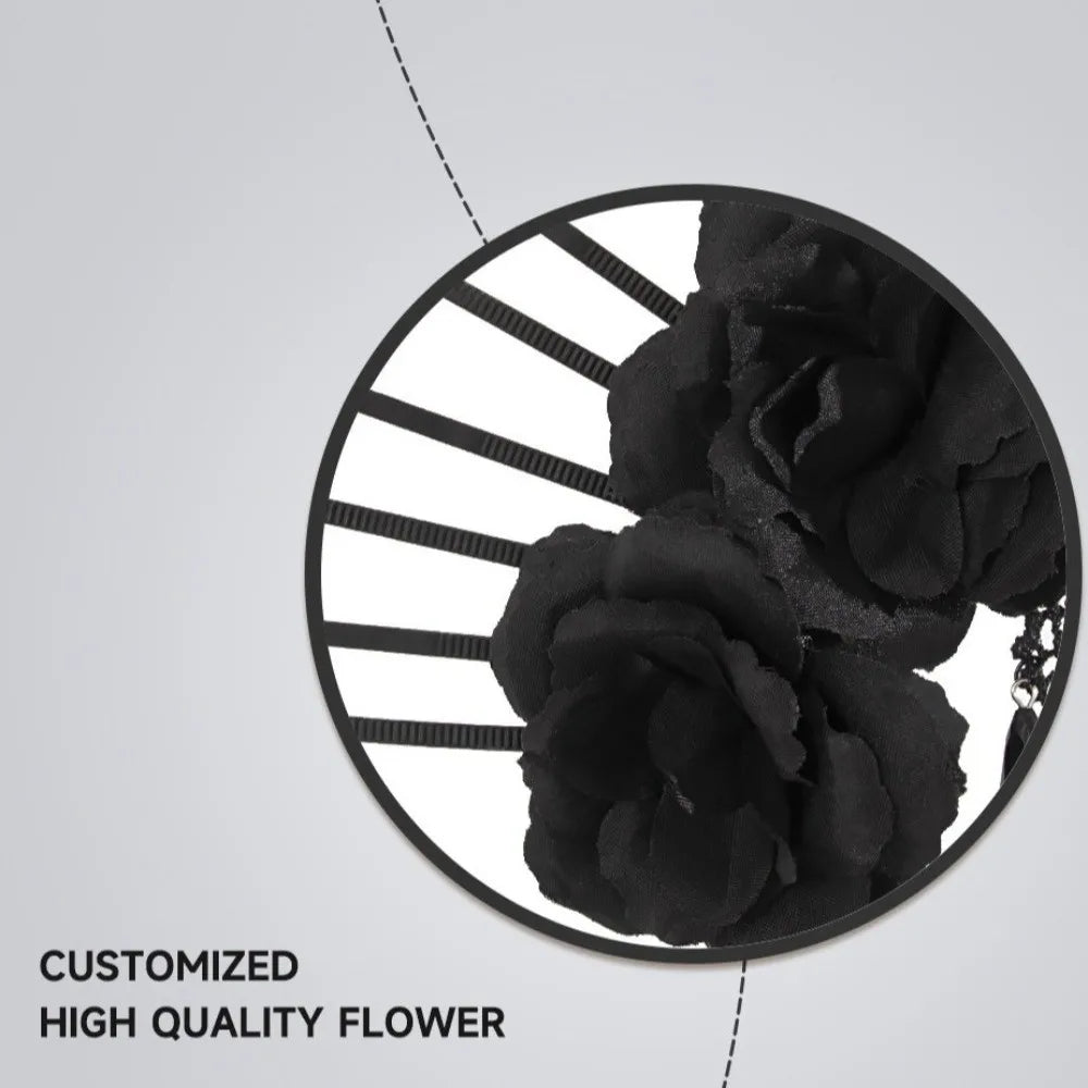 Headdress Mesh Halloween Headband Rhinestone Gothic Veil Headband Black Rose - product image 4