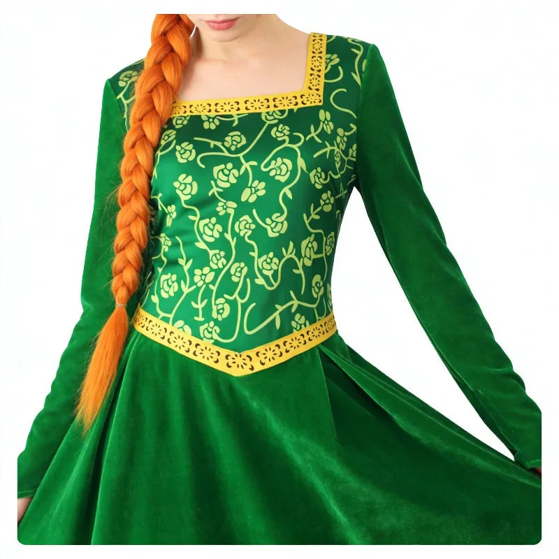 Women's Fiona-Inspired Shrek Costume – Green Dress & Wig Options