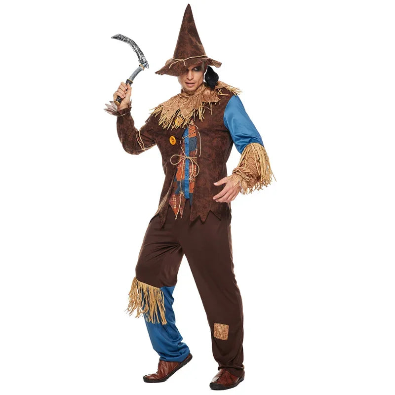 Men's Evil Scarecrow Costume Deluxe Adult Scary Straw Wizard Suit Carnival Easter