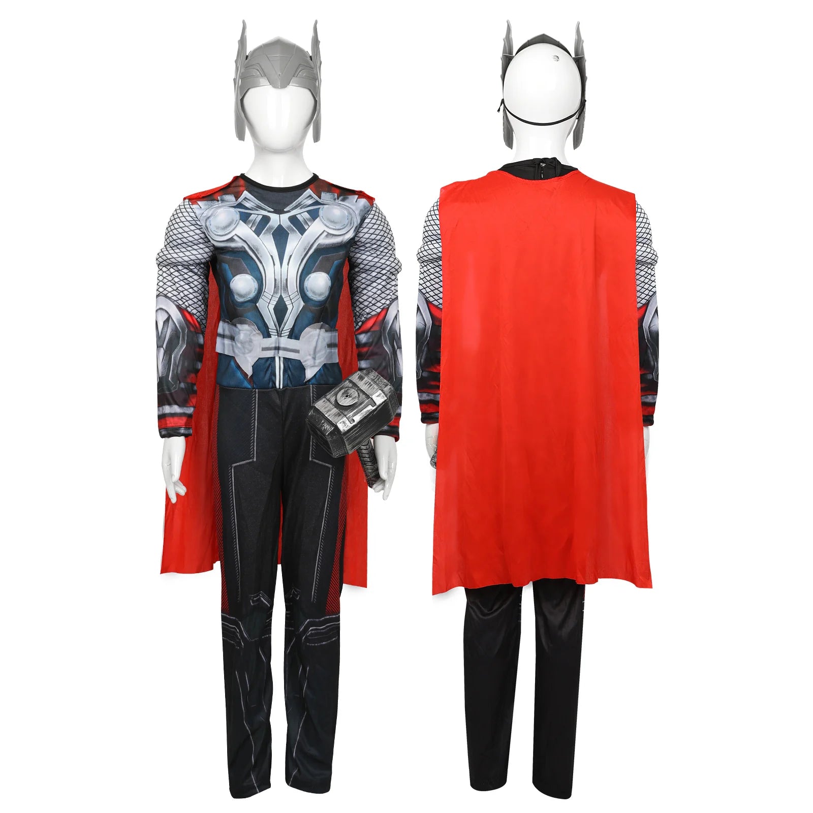 SuperHero Kids Thor Costume Kids Muscle Cosplay Costume Harmmer Halloween Up Jumpsuit - one suit / L