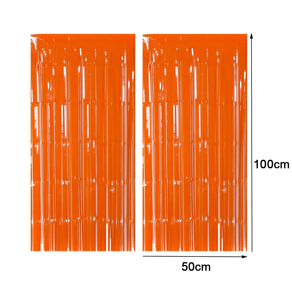 2Pcs Halloween Decoration Backdrop Tassle Curtains Black Orange Foil Fringe - product image 9