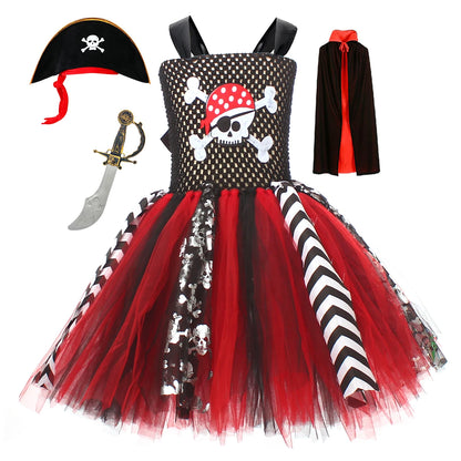 Black Red Halloween Girls Pirate Dress Cosplay Pirate Costume with Hat Kids Clothing - product image 7