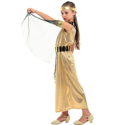 Kids Halloween Costumes Girls Golden Egyptian Costumes Princess Dresses for Themed - Golden / XL