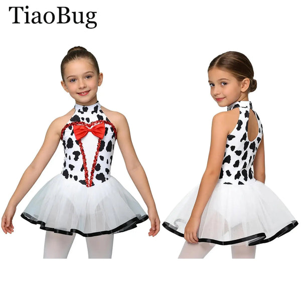 Girls Halloween Black Spotted Tutu Dress Animal Cosplay Dalmatian Costume Sleeveless Sequin Bowknot Mesh - product image 1