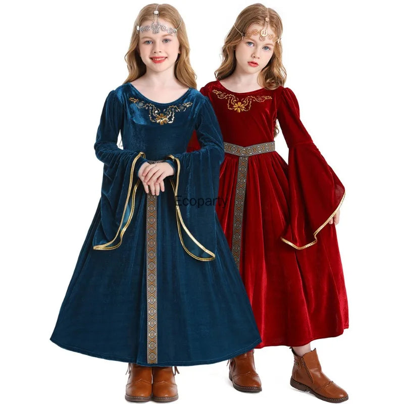 Kids' Medieval Vintage Court Ball Flared Sleeve European Full Halloween Costume - red / 51.2 in (130 cm)