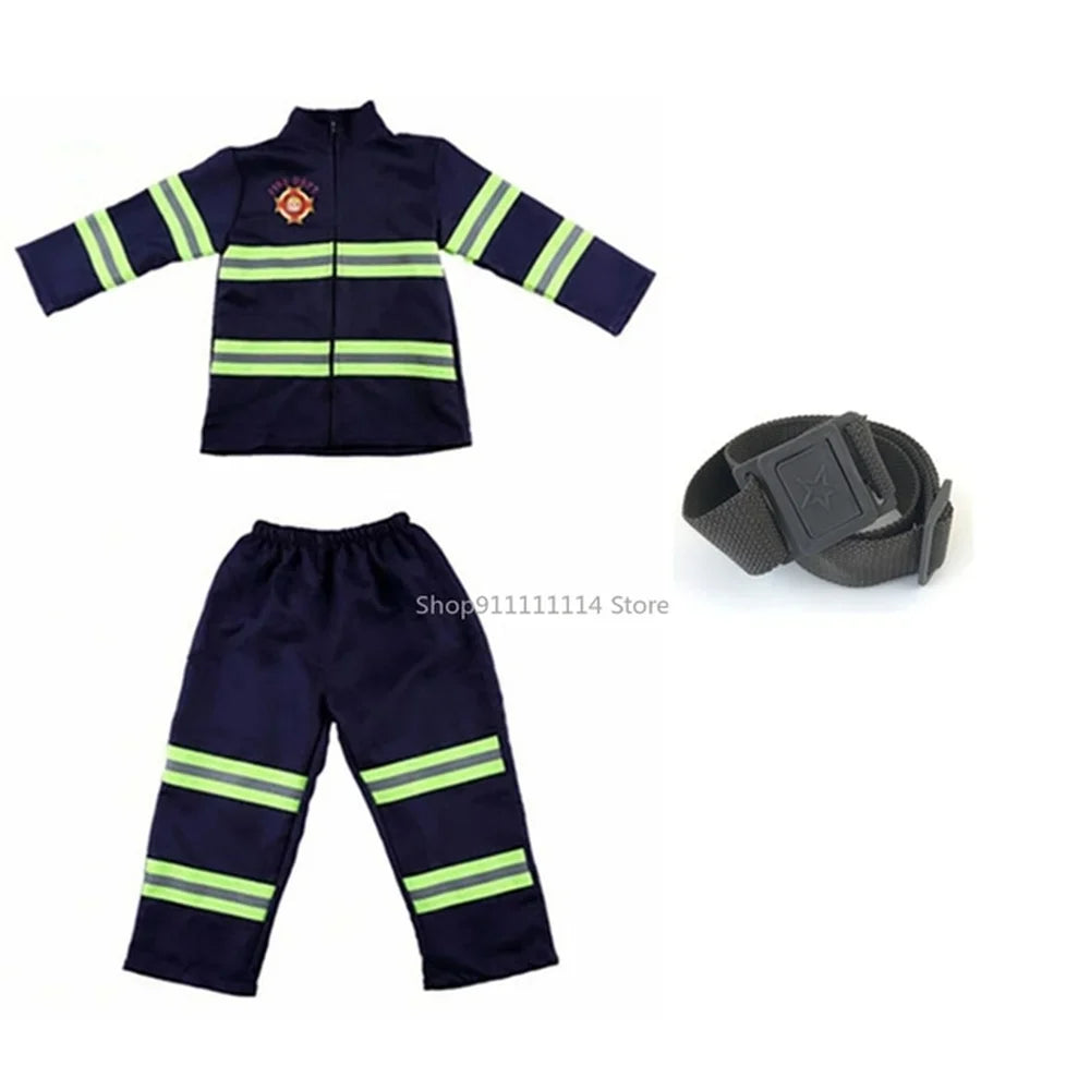 Kids Firefighter Uniform Children Sam Fireman Role Work Clothing Suit Boy Kids