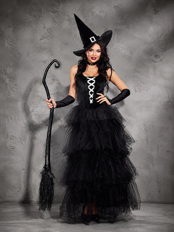 Women's Gothic Witch Costume – Tulle Gown, Hat & Accessories