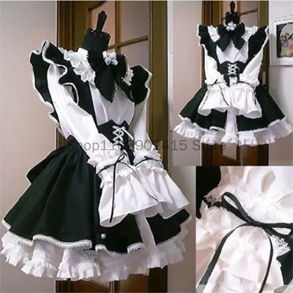 Halloween Maid Outfit Lolita Costume Cute Sexy Erotic Kawaii Cafe Costume Black White Men - male / XL