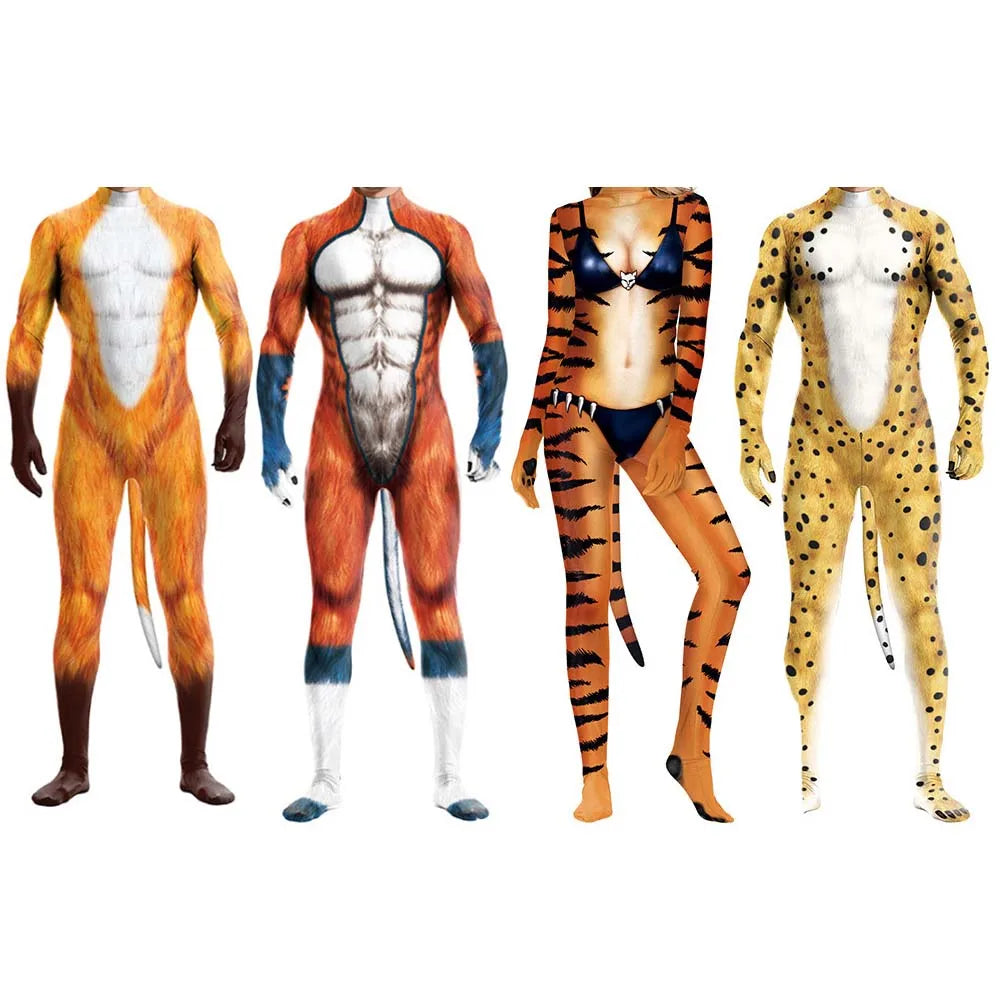 Halloween Costume Adult Men's Wild Animal Costume Full Cover 3D Print Beast Petsuit - 14 / L