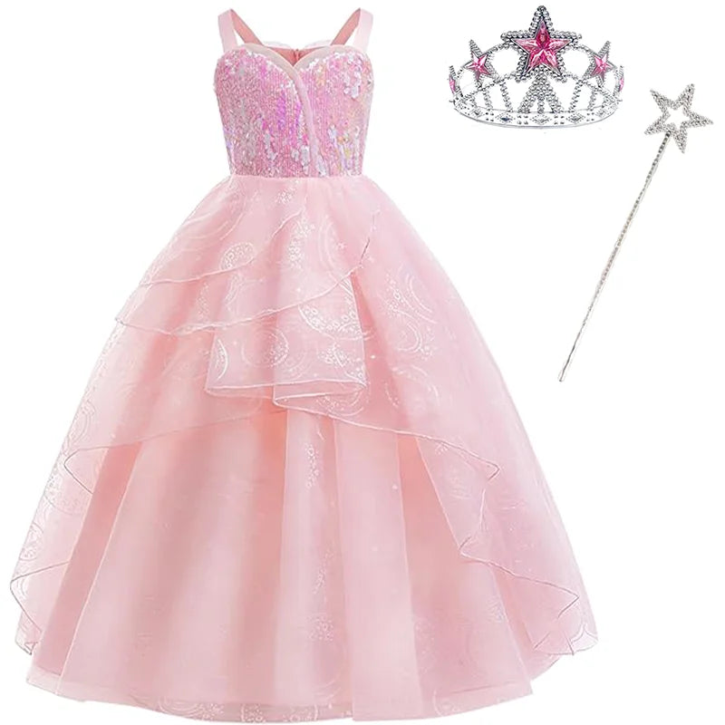 Women's Good Witch Cosplay Costume Adults Pink Tulle Princess Dress+Wand+Crown Glinda Disguise Woman - product image 6