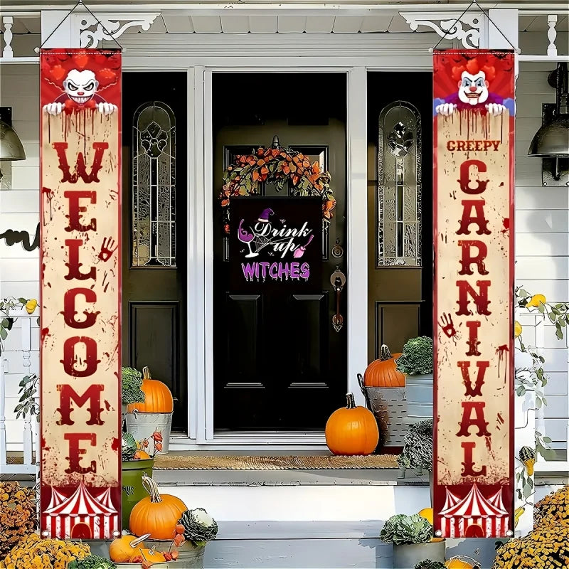 1 pair, 2D flat, Halloween evil circus decorations, spooky carnival front - product image 5