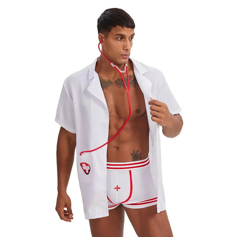 Bar Sexy Men Costume Sailor Thief Police Nurse Uniform Temptation Sexy Lingerie Set - C / One Size