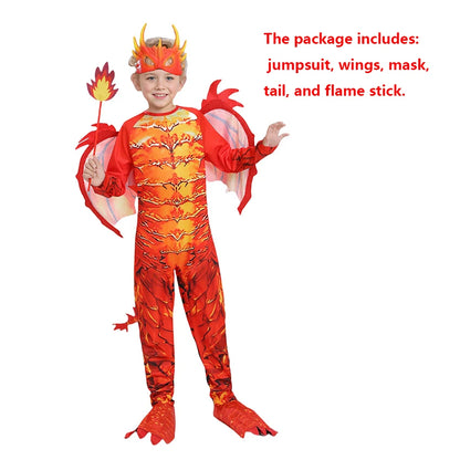 Kids Spray Fire Dragon Costume Suitable For Halloween Reading Week Dress Up Flame Dragon Knight Wings Suit - product image 7