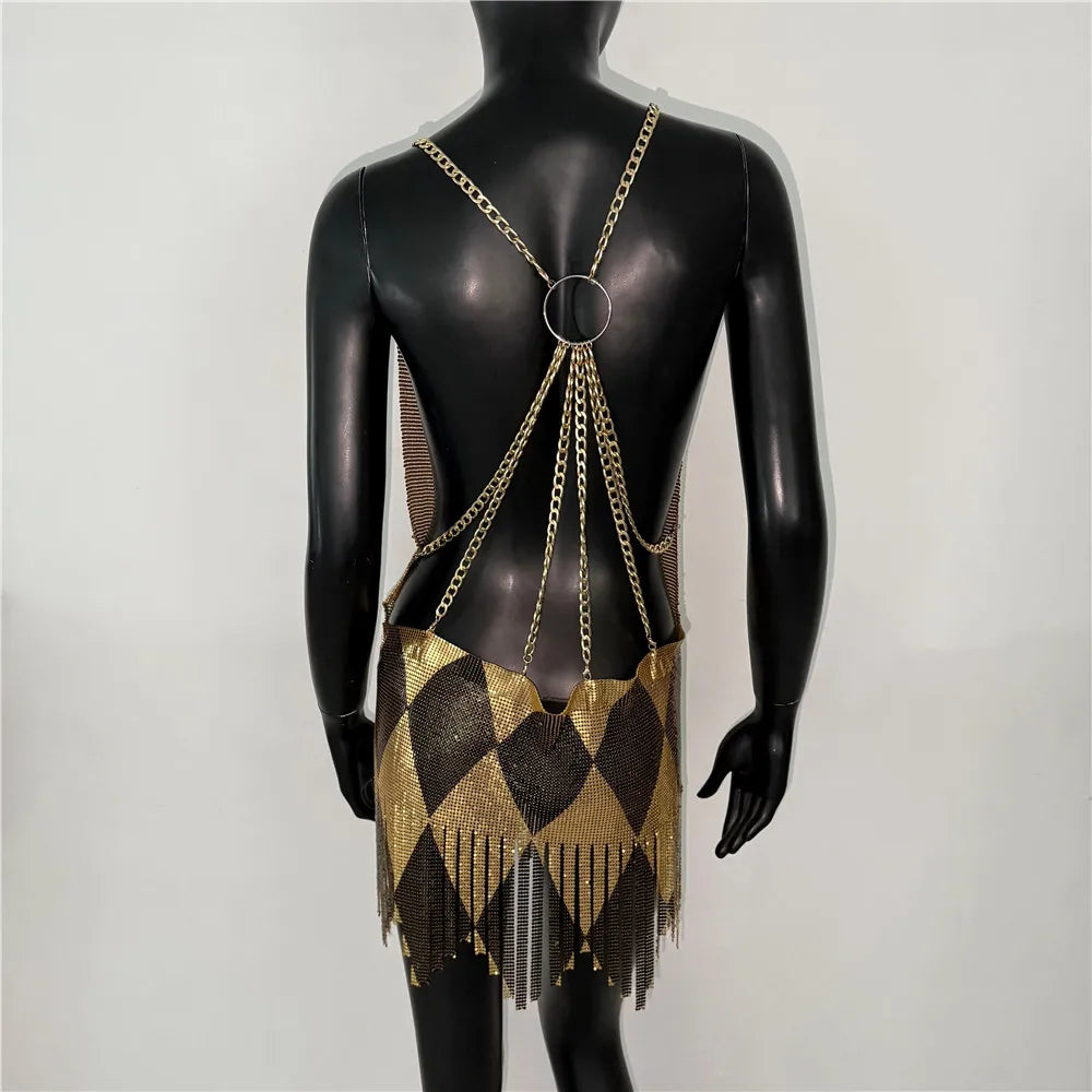Halloween Women Metal Sequins Dress Sexy Backless Tassel V Neck Sleeveless Mini - product image 6