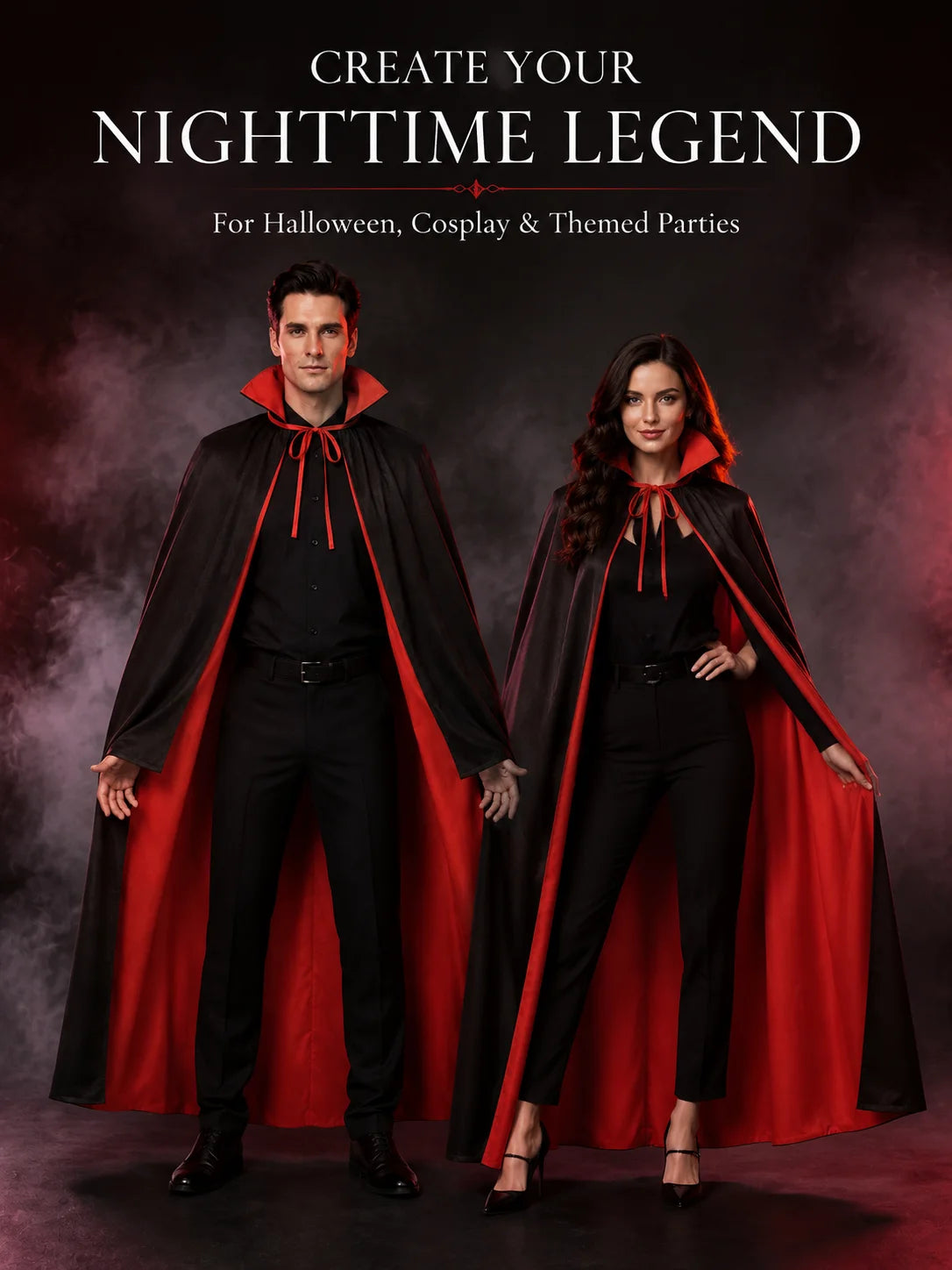 Reversible Black & Red Vampire Cape – Halloween Costume Cloak